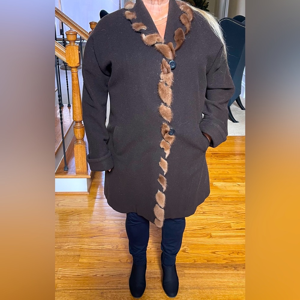 Marvin Richards Vintage Lambs Wool Coat with
Mink Detail - DESERT MOSS